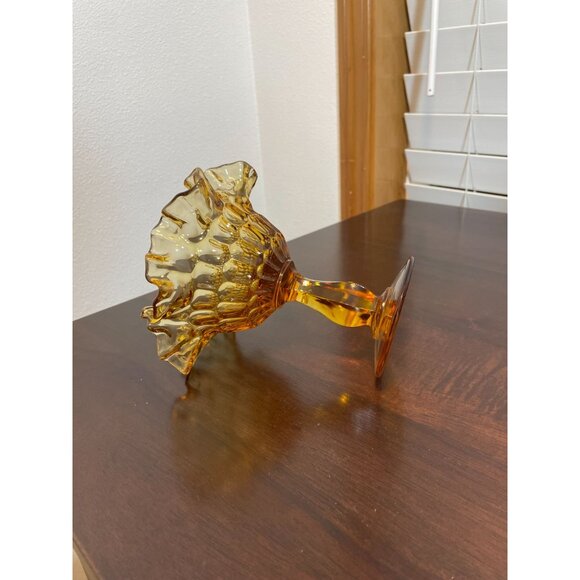 Vintage Fenton Amber Glass Thumbprint Compote Bowl - Picture 5 of 6